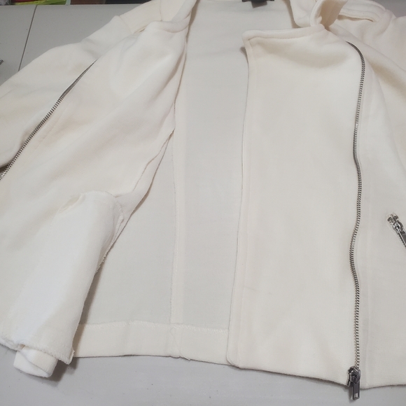 H&M Moto Knit Jacket Womens Size L Cropped Tab Shoulder Zipper Sleeve Diag Zip - Picture 12 of 15